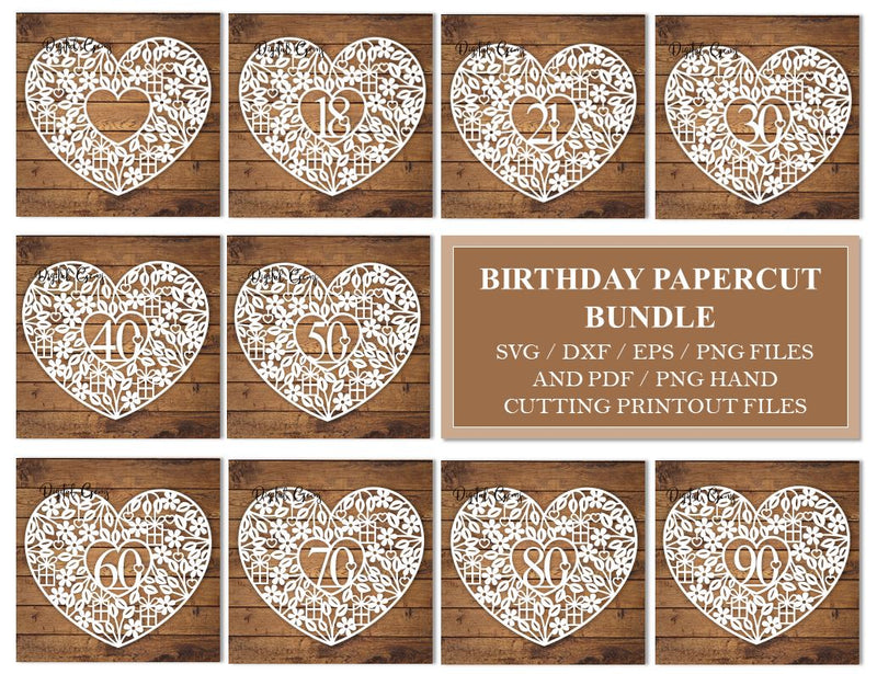 Birthday / Anniversary paper cut bundle SVG / DXF / EPS / PNG files ...
