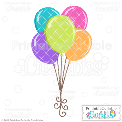 Birthday Balloons SVG Printable Cuttable Creatables 