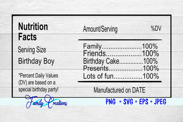 Birthday Boy Nutrition Label SVG Family Creations 