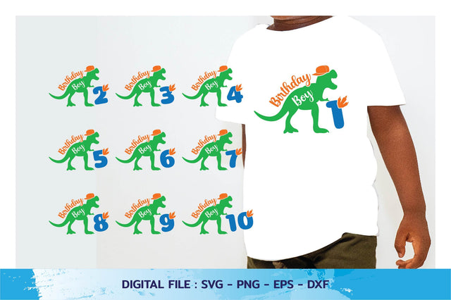 Birthday boy with number1-10 and dinosaur t-rex, t-shirt, Cricut Files, svg, png, eps, dxf, Instant Download SVG nhongrand 
