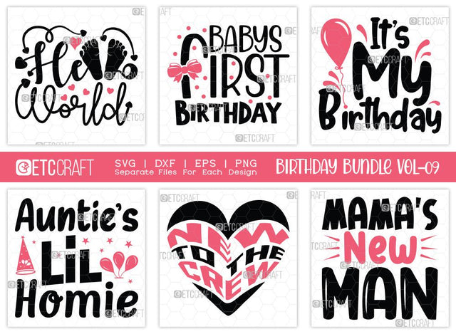 Birthday Bundle Vol-09 | Baby's First Birthday Svg | Its My Birthday Svg | Hello World Svg | Aunties Lil Homie | New To The Crew Svg | Quotes Svg SVG ETC Craft 