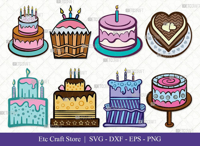 Birthday Cake Clipart SVG Cut File | Birthday Cake Svg | Cupcake Svg | candle Svg | Anniversary Cake Bundle | Eps | Dxf | Png SVG ETC Craft 