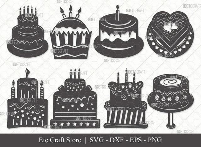 Birthday Cake Silhouette SVG Cut File | Cake Svg | Cake Silhouette Svg | Cupcake Svg | candle Svg | Anniversary Cake Bundle | Eps | Dxf | Png SVG ETC Craft 