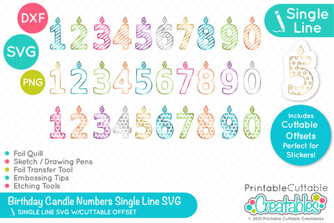 Birthday Candle Numbers Single Line SVG Sketch Files SVG Printable Cuttable Creatables 