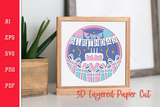 Birthday Card - 3D Layered Paper Cut SVG 11 SVG Slim Studio 