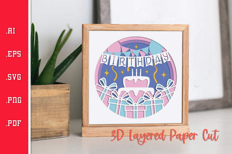 Birthday Card - 3D Layered Paper Cut SVG 11 SVG Slim Studio 