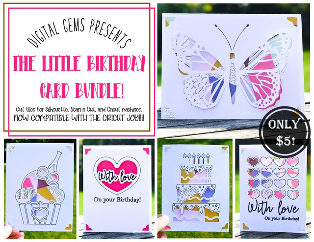 Birthday card bundle! Now compatible with the Cricut Joy!! SVG Digital Gems 