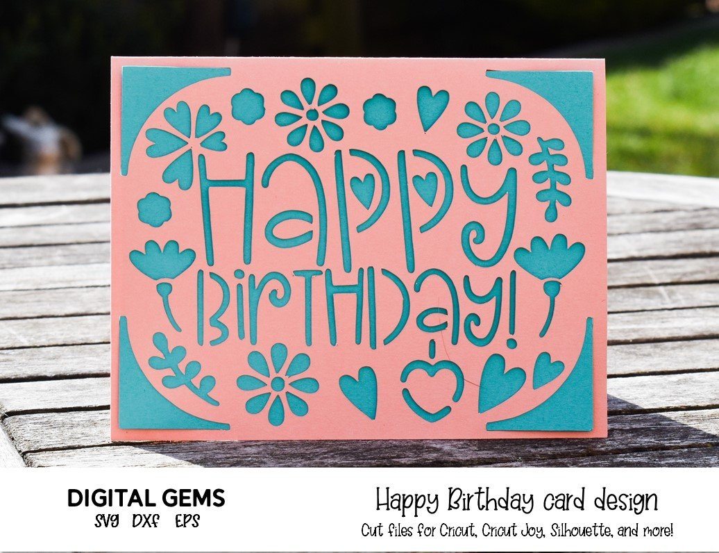 SVG: Birthday Insert Card. Cricut Joy Friendly. Draw and Cut Card