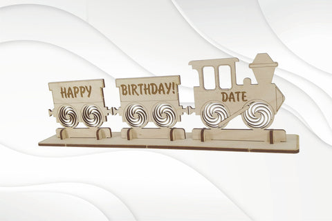 Birthday card train, svg dxf design laser cut. Laser cutting pattern. SVG VectorBY 