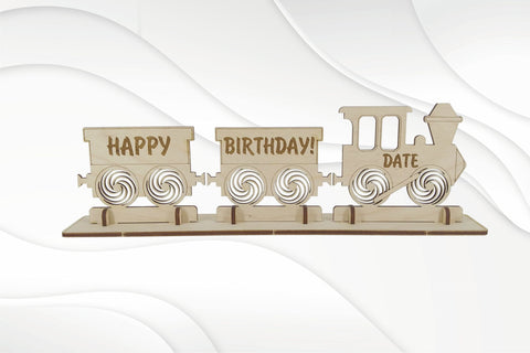 Birthday card train, svg dxf design laser cut. Laser cutting pattern. SVG VectorBY 