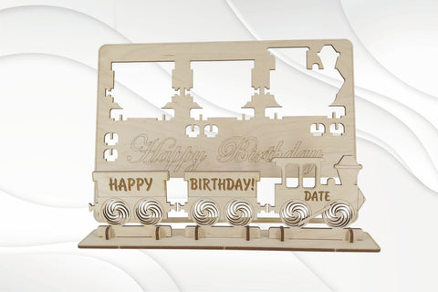 Birthday card train, svg dxf design laser cut. Laser cutting pattern. SVG VectorBY 