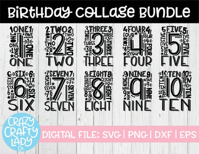 Birthday Collage SVG Cut File Bundle (1-10) SVG Crazy Crafty Lady Co. 