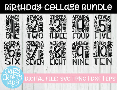 Birthday Collage SVG Cut File Bundle (1-10) SVG Crazy Crafty Lady Co. 