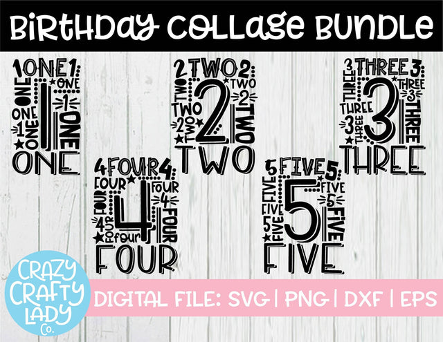 Birthday Collage SVG Cut File Bundle (1-5) SVG Crazy Crafty Lady Co.