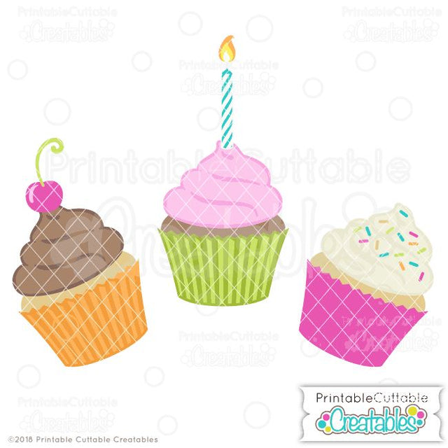 Birthday Cupcakes SVG Printable Cuttable Creatables 