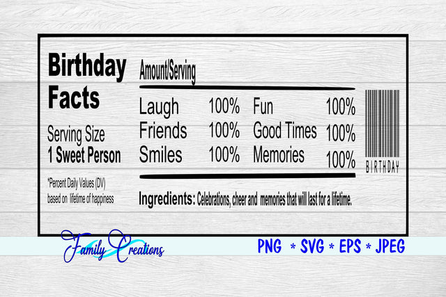 Birthday Facts Nutrition Label SVG Family Creations 