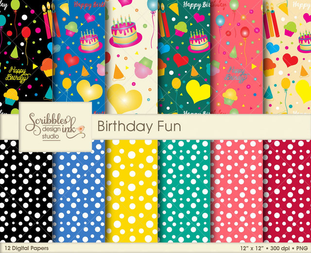Birthday Fun Digital Patterns/Paper Pack Scribbles ink 