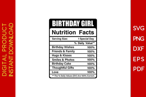 Birthday Girl Nutrition Facts SVG PNG PDF Cut File SVG Creativedesigntee 