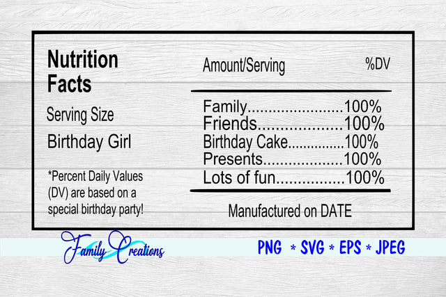 Birthday Girl Nutrition Label SVG Family Creations 