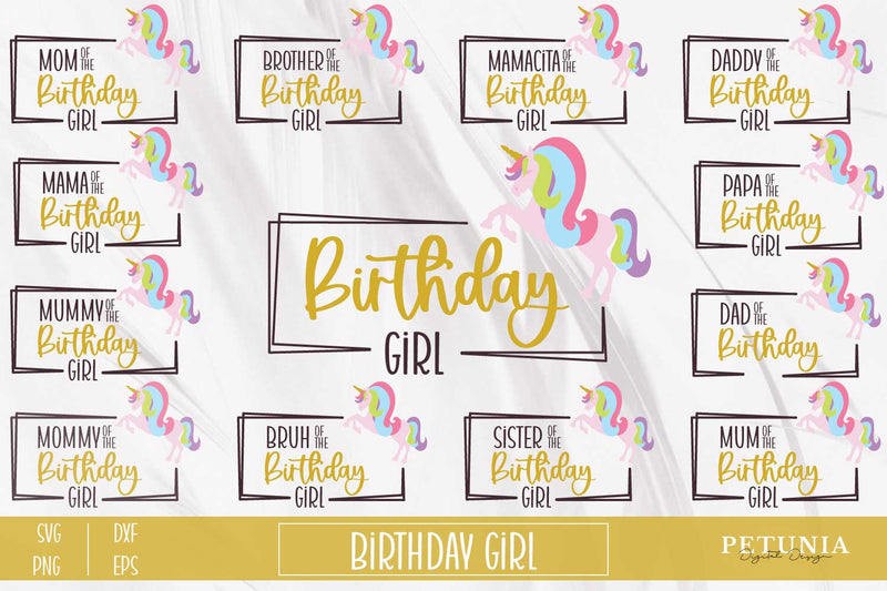 Birthday Girl Svg Bundle | Unicorn Svg Birthday SVG Petunia Digital Design 