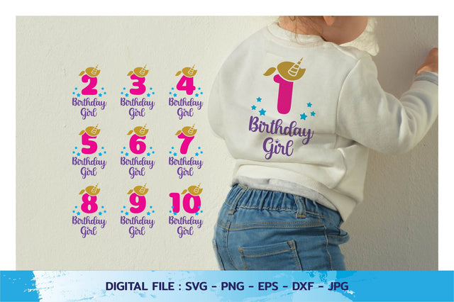 Birthday girl with number1-10 and Unicorn hair, t-shirt, Cricut Files, svg, png, eps, dxf, Instant Download SVG nhongrand 