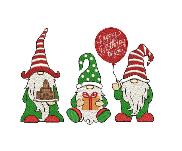 Birthday Gnomes embroidery design ,holiday embroidery designs, 4 sizes, Instant download Embroidery/Applique DESIGNS ArtEMByNatalia 