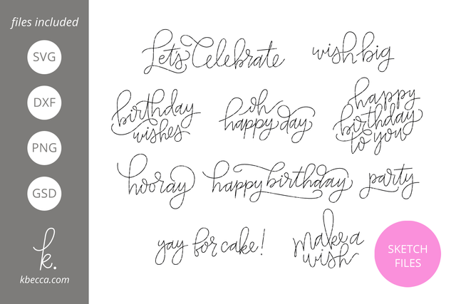 Birthday Handwritten Sketch Phrases SVG k.becca