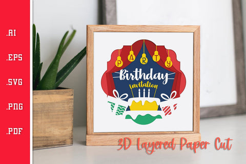 Birthday Invitation - 3D Layered Paper Cut SVG SVG Slim Studio 