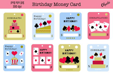 Birthday Money Card Bundle. Playing Cards Design. PNG SVG Olga Terlyanskaya 