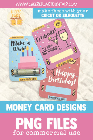 Birthday Money Card PNG Designs | Printable Birthday Gift Sublimation Cheese Toast Digitals 