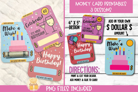 Birthday Money Card PNG Designs | Printable Birthday Gift Sublimation Cheese Toast Digitals 