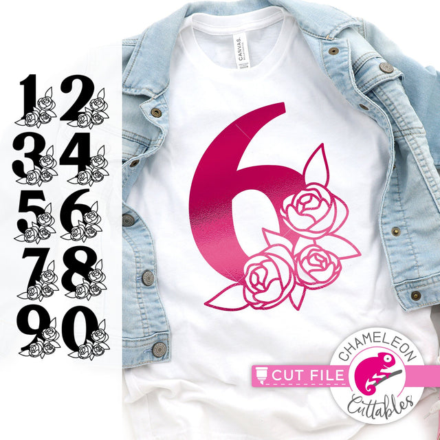 Birthday Numbers with Flowers svg png dxf SVG Chameleon Cuttables 