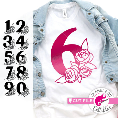 Birthday Numbers with Flowers svg png dxf SVG Chameleon Cuttables 