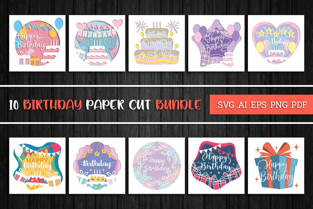 Birthday Paper Cut Bundle - 3D Layered SVG SVG Slim Studio 