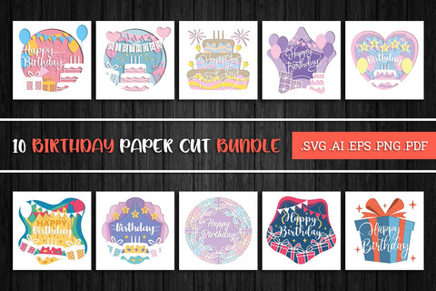 Birthday Paper Cut Bundle - 3D Layered SVG SVG Slim Studio 