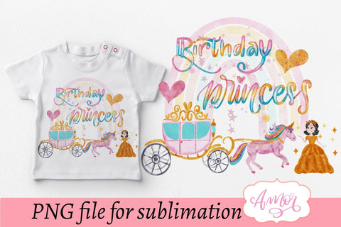 Birthday princess sublimation design hand painted Sublimation Amorclipart 