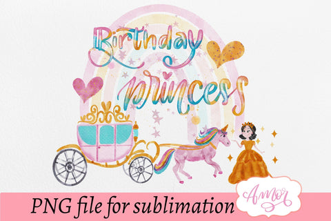 Birthday princess sublimation design hand painted Sublimation Amorclipart 