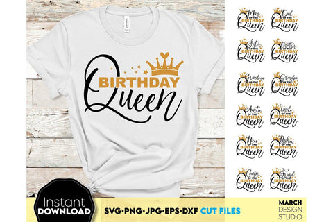 Birthday Queen Family Shirts SVG Bundle | Birthday Girl Squad Shirts Bundle SVG March Design Studio 