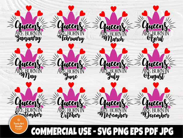 Birthday queen SVG | Birthday girl svg bundle | 12 months birthday queen | Birthday cut files for cricut and silhouette | Queens are born in SVG TonisArtStudio 