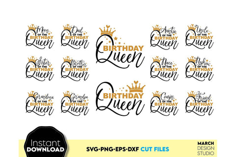 Birthday Queen SVG Bundle | Birthday Queen Family Squad SVG SVG March Design Studio 