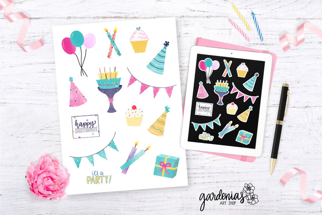 Birthday Sticker Set Sublimation Gardenias Art Shop 
