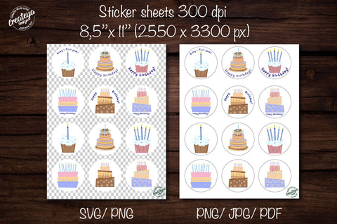 Birthday stickers. Round stickers. Sticker Pack. Sticker svg SVG Createya Design 