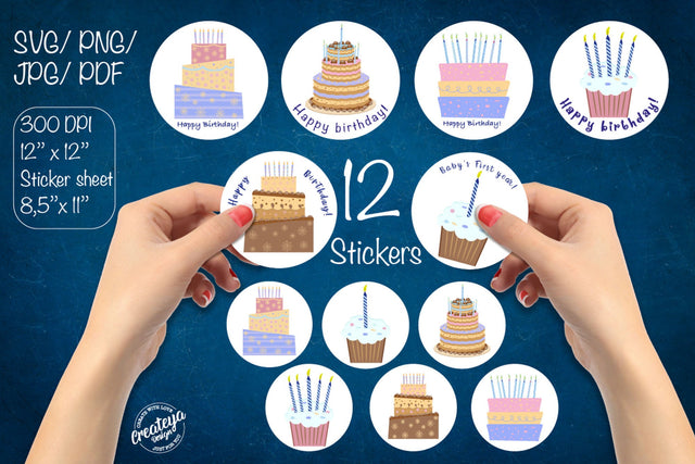 Birthday stickers. Round stickers. Sticker Pack. Sticker svg SVG Createya Design 