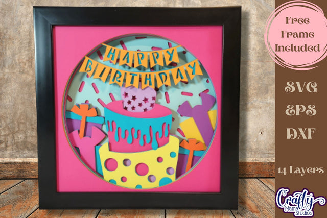 Birthday Svg Shadow Box, 3D Layered Happy Birthday Cake Svg SVG Crafty Mama Studios 