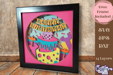 Birthday Svg Shadow Box, 3D Layered Happy Birthday Cake Svg SVG Crafty Mama Studios 