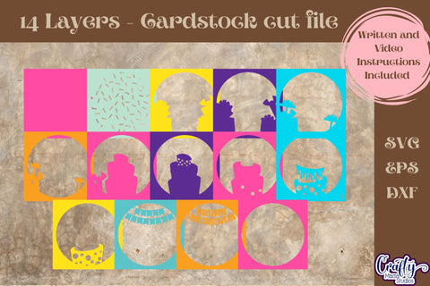 Birthday Svg Shadow Box, 3D Layered Happy Birthday Cake Svg SVG Crafty Mama Studios 