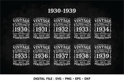Birthday Vintage 1930-1939 Svg, Aged to perfection, Birthday premium quality, t-shirt, Cricut Files, svg, png, eps, dxf, Instant Download SVG nhongrand 
