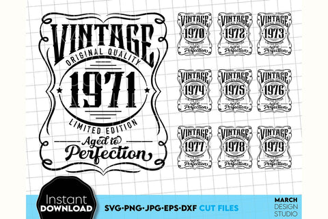 Birthday Vintage Shirts SVG | Vintage Birthday SVG Bundle | Set Of Birthday Shirts SVG March Design Studio 