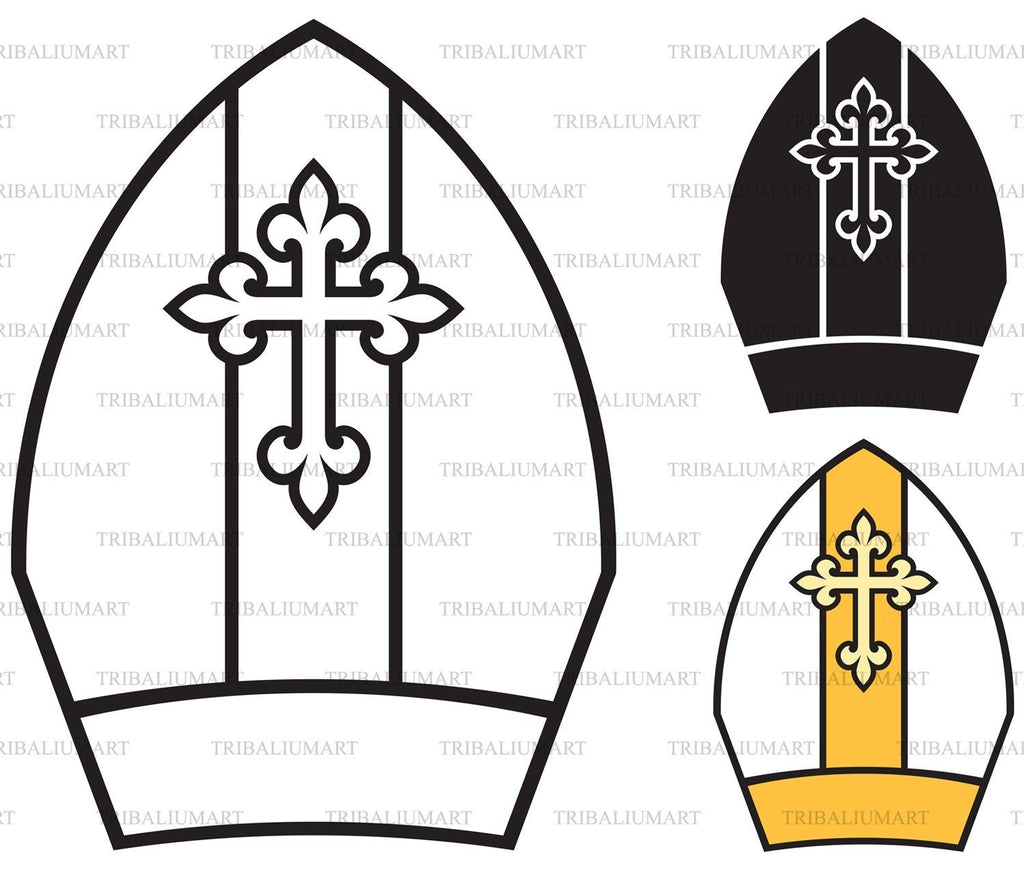 Bishop Mitre (Miter). Cut files for Cricut. Clip Art (eps, svg, pdf ...