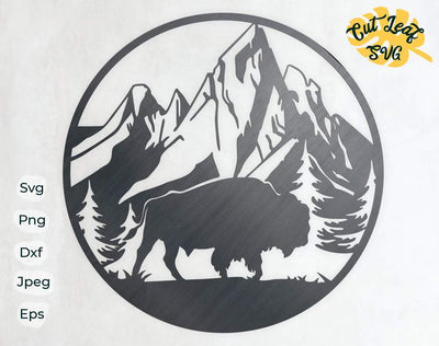 Bison svg, dxf files for plasma, buffalo svg, mountain svg, western svg, nature svg, mountains svg, cnc files for wood,laser cut file SVG CutLeafSvg 